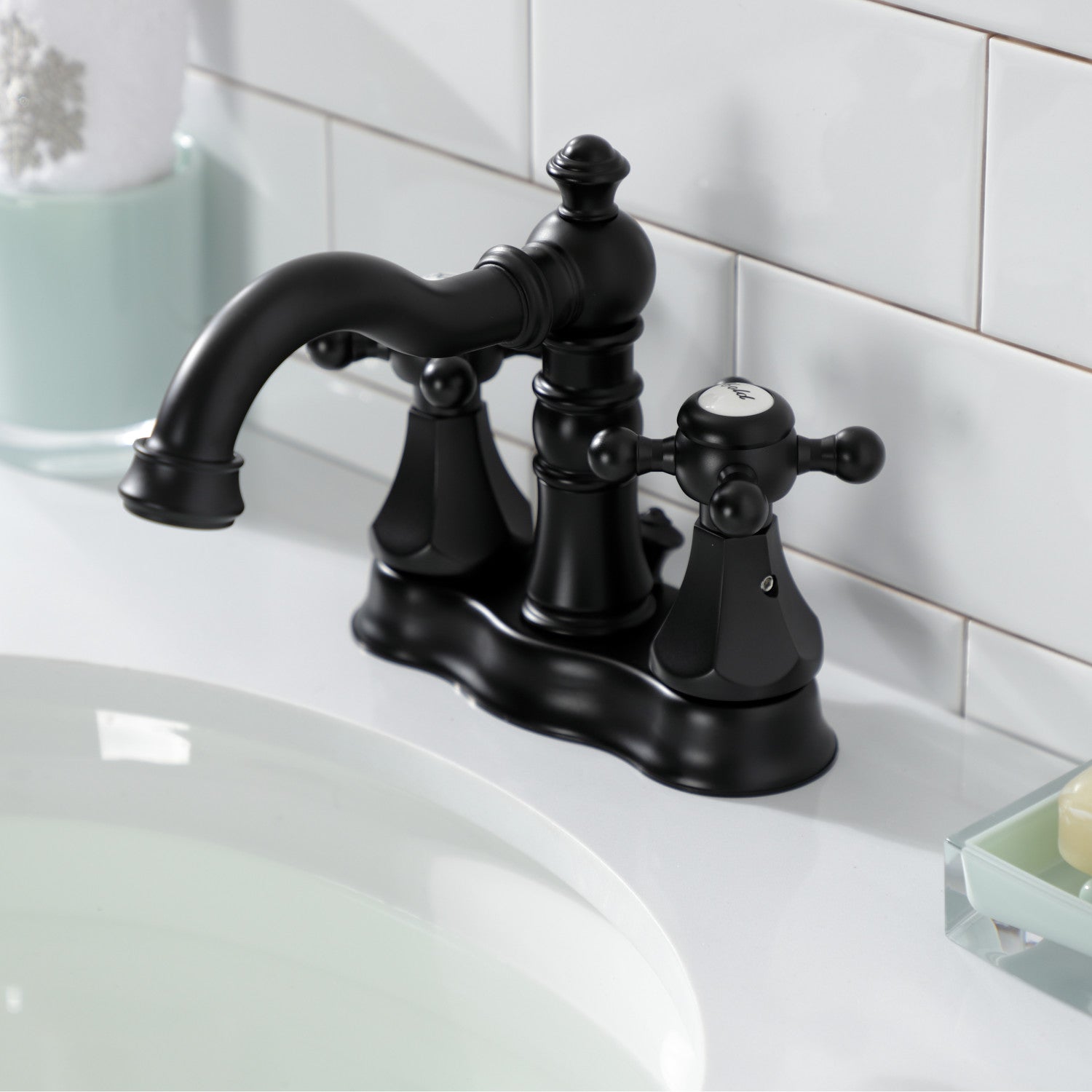 Kingston Heirloom FSC1600BX - Metropolitan Double-Handle 3-Hole Deck Mount 4-Inch Centerset Bathroom Faucet with Brass Pop-Up, Matte Black — thumbnail 2